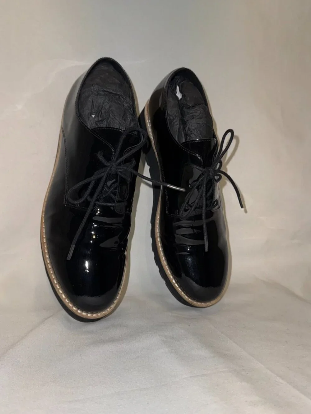 Eileen Fisher Eddy Black Patent Leather Platform Oxfords